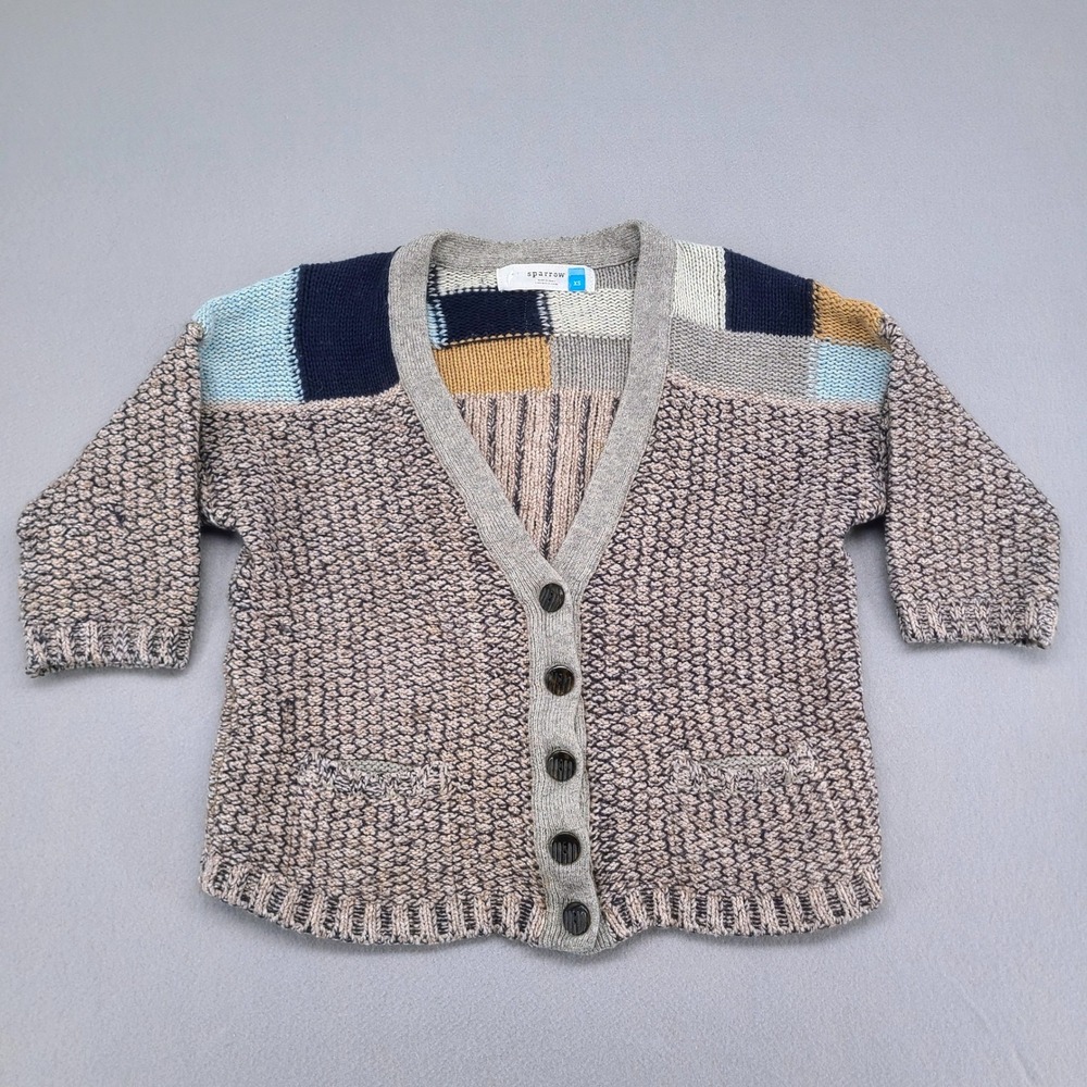 Sparrow Anthropologie Colorblock Chunky Cardigan Sweater Gray Navy Knit XS